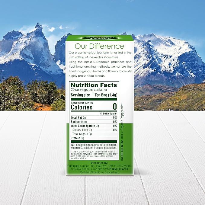 Garden Of The Andes Pure Peppermint Herbal Tea -20 Individually Wrapped Tea Bags - Caffeine Free