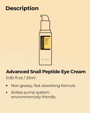 Tristar Advanced Snail Peptide Eye Cream, Anti-Wrinkle, Anti-Aging, Dark Circle Removing, Brightening Night Cream, 73.7% Snail Mucin - 30ml / 1FL Oz – 1 Count