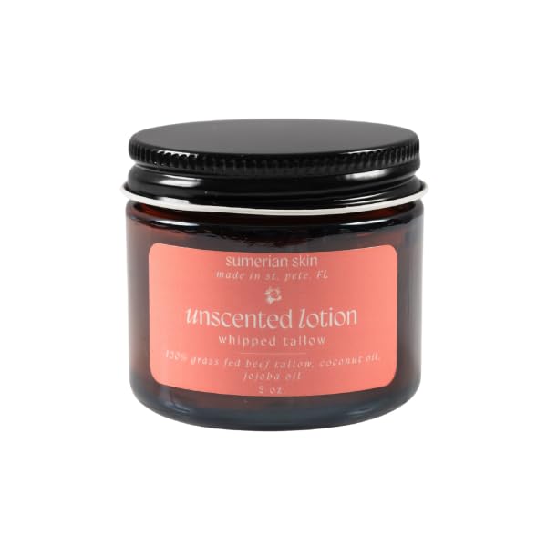 100% Grass Fed & Organic Whipped Beef Tallow Lotion - All Natural - Body + Face Mosturizer for All Skin Types