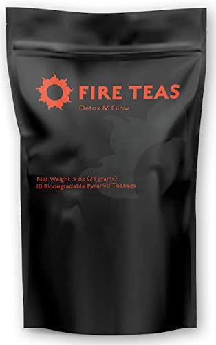 FIRE TEAS DETOX & GLOW - Ayurvedic Cleansing Tea - Organic White Tea, Turmeric (Curcumin), Ginger, Cardamom, Cinnamon & Saffron - Delicious, Fast & Effective -