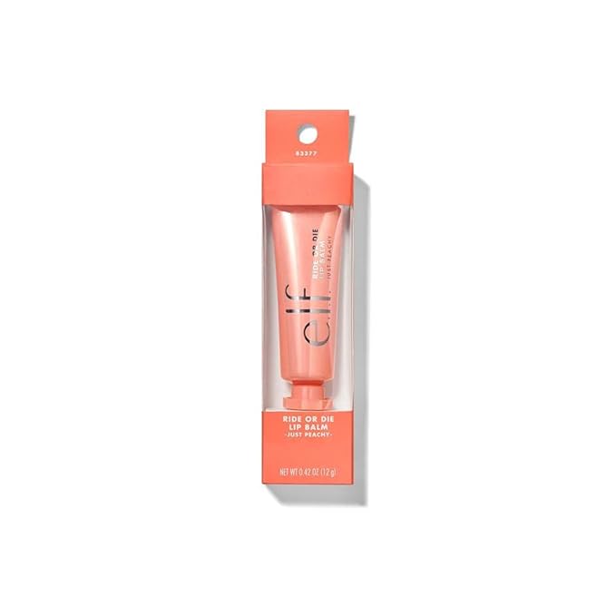 e.l.f. Ride or Die Lip Balm, Ultra-Hydrating Tinted Lip Balm, Infused with Jojoba Oil, Sheer Finish, Just Peachy, 0.42 Oz (12g)