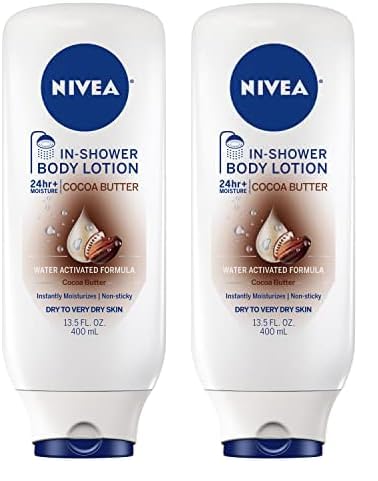 NIVEA Cocoa Butter In Shower Lotion, Body Lotion for Dry Skin, 13.5 Fl Oz Bottle (Pack of 2)
