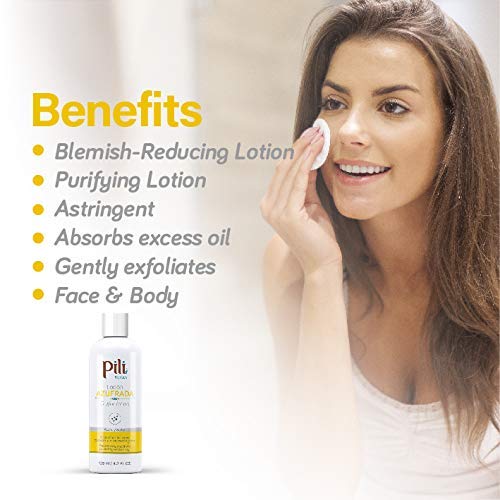 Pili Sulfur Lotion – Helps Control Oily Skin & Reduce Shine – Lightweight Face & Body Skincare – Fast-Absorbing & Non-Greasy Formula – 4.2 fl. oz.