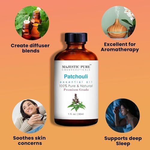 MAJESTIC PURE Patchouli Essential Oil | 100% Pure and Natural Patchouli Oil | Premium Grade Essential Oils for Hair Care, Home Diffusers, Skin, Aromatherapy, Massage and Humidifiers | 1 Fl Oz