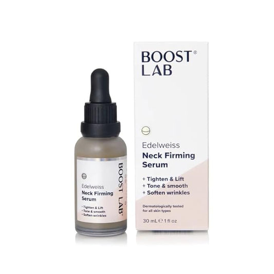 BOOST LAB Edelweiss Neck Firming Serum - Reduce Neck Wrinkles & Neck Ageing - Lifts & Smooths Crepe-Like, Sagging Skin - Paraben Free, Sulphate Free, Fragrance Free - 30 ml (1 fl oz)
