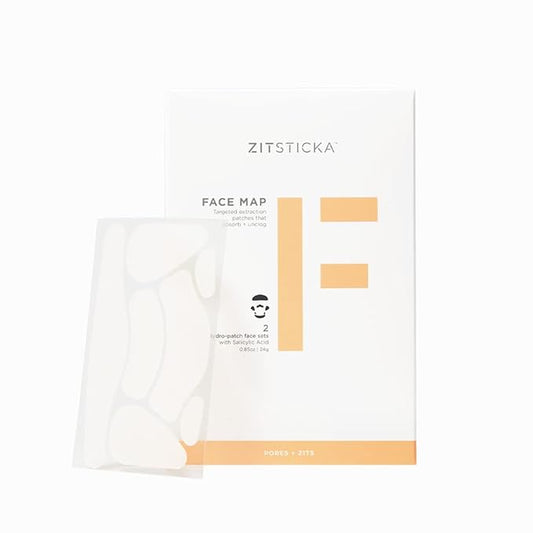 ZitSticka Hydrocolloid Surface Area Pimple Patches for Face - Clarifying Pore & Blemish for Large Zit T-Zone Coverage - Zit Sticker Absorbs Oil, Unclogs Pores, & Targets Clusters (FACE MAP 2PC)