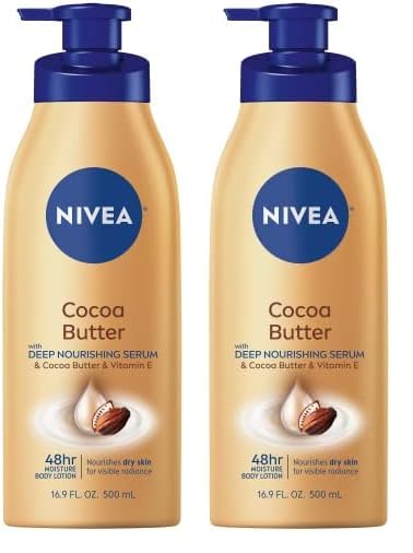 NIVEA Cocoa Butter Body Lotion with Deep Nourishing Serum, 16.9 Fl Oz Pump Bottle (Pack of 2)