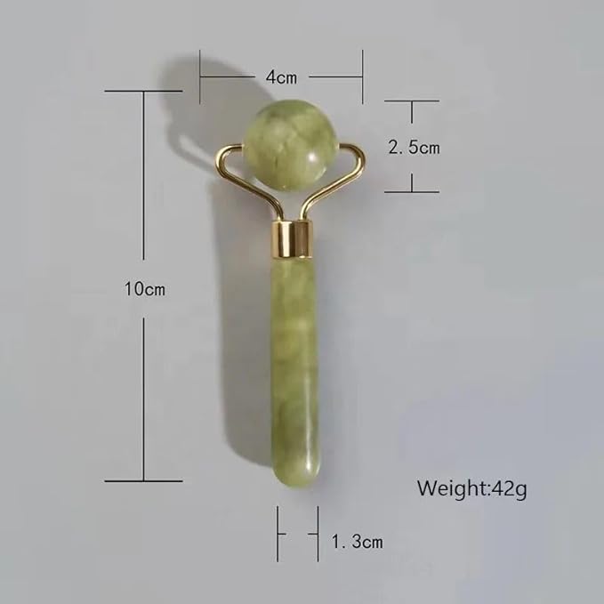 Three-Piece Facial Skincare Products - Unique Double-Sided & Textured Jade Roller, Precision Globular Roller, & Gua Sha Scraper - Reduce Puffiness - Face Roller and Gua Sha Set, Green
