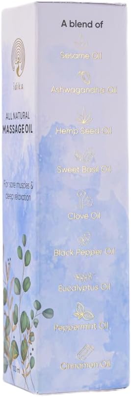 IDIKA Massage Oil, Deep Relaxation, Massage Oil for Massage Therapy with Ashwagandha, Eucalyptus, Clove, Black Pepper, Hemp Seed, Cinnamon, Sesame Oil 100ML
