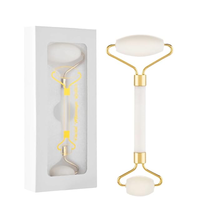 Face Roller Jade Roller for Face, Eye & Neck Skin Care, 100% Genuine Jade Stone Facial Roller Massager, Eye Roller for Puffy Eyes, Facial Rollers for Aging Skin, Facial Self Care for Women(White)