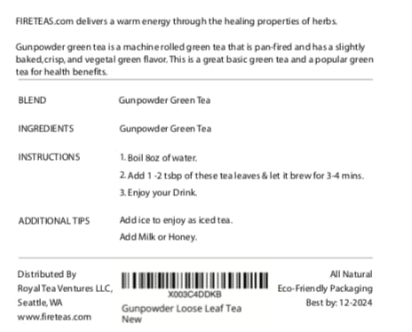 FIRE TEAS Gunpowder Tea Loose Leaf - Loose Leaf Tea -