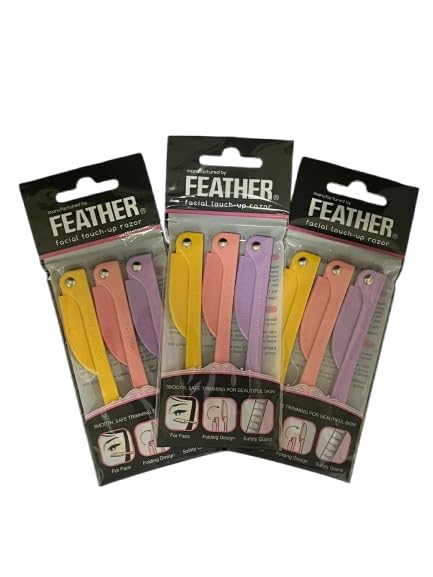 Feather Flamingo Facial Touch Up Stainless Steel Razor for Eyebrow and Face Hair Removal - 3 Pack | Foldable and Long-Lasting