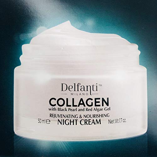 Delfanti-Milano • COLLAGEN REJUVENATING AND NOURISHING Night Cream • Face and Neck Moisturizer with BLACK PEARL and RED ALGAE GEL• Made in Italy