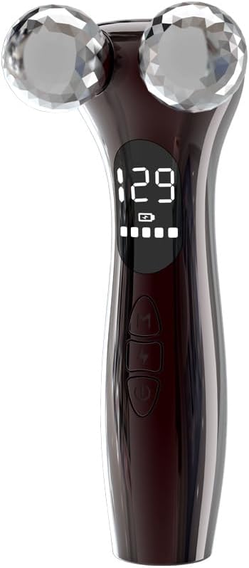 SLANGO 4D Facial Beauty Roller Massager – Double-Ball Neck Lift Device with 12 Massage Modes, 5 Vibration Levels & 9 Intensity Settings for Face & Body Sculpting (Brown)