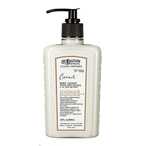 C.O. Bigelow Coconut Moisturizing Body Lotion for Women and Men, Village Perfumer Lotion with Olive Oil, Borage Oil, and Aloe Vera, 10 fl oz