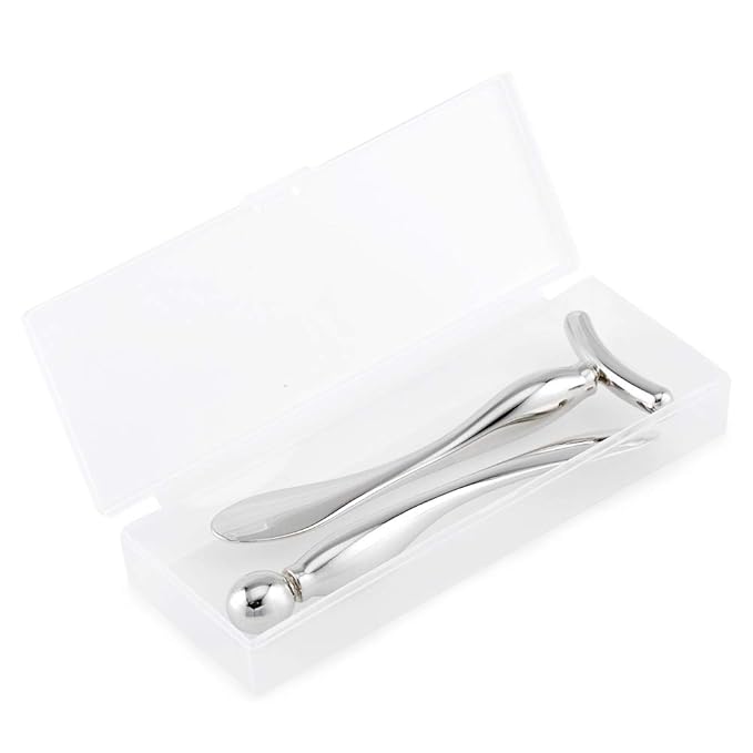 LISAPACK 2PCS Metal Eye Cream Applicator Wand Stick, Massager Tool for Facial Massage, Reduce Puffiness (Silver)