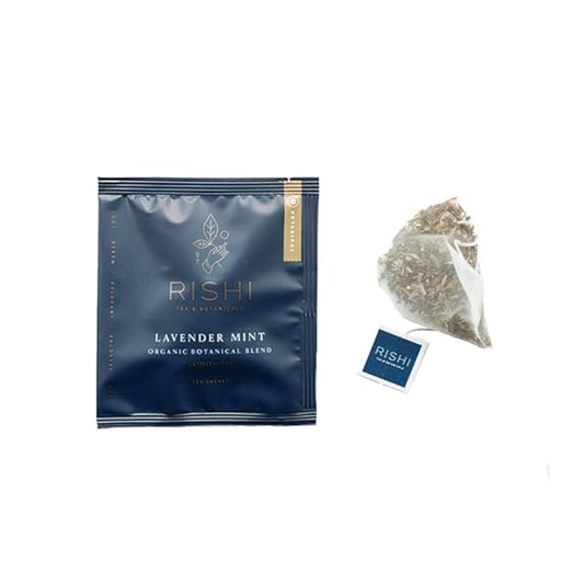 Rishi Tea Lavender Mint Herbal Tea - Organic, Caffeine Free Sachet Tea Bags, Calming Lavender with Peppermint & Sage - 50 Count