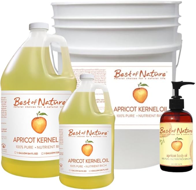 Best of Nature 100% Pure Apricot Oil – Lightweight Massage & Body Oil, Unscented Moisturizer for Hair, Skin, Face, Ideal Carrier Oil for Essential Oils, Gallon (128 fl oz)