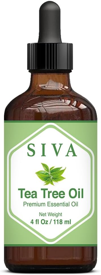 SIVA Tea Tree Essential Oil - 4 Fl Oz – Natural Tea Tree Oil - for Diffuser, Face, Skin Care, Aromatherapy, Hair Care, Scalp and Body Massage - with Dropper