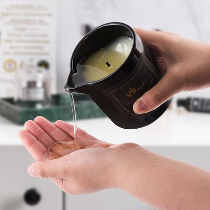 MELONY Massage Oil Candle for Pure Relaxation- 8.1 oz- Moisturizing Essential Oil Body Massage Candle for Home Spa- Amazing Gift for Women & Men (Coffee & Cocoa)