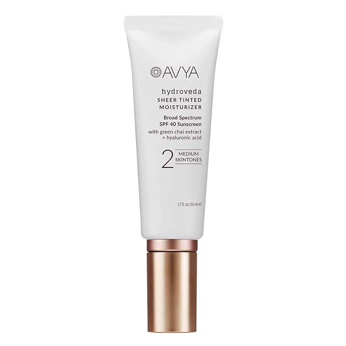 AVYA SPF 40 Sheer Tinted Moisturizer with Hyaluronic Acid & Green Chai – Advanced Ayurvedic Skincare Treatment for Balanced and Brighter Skin/Medium Skintones Shade #2 (1.7oz/50ml)