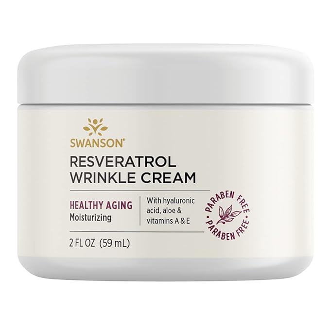 Swanson Resveratrol Wrinkle Cream with Hyaluronic Acid - 2 fl Ounce (59 ml) - Healthy-Aging Cream for Smooth, Youthful-Looking Skin