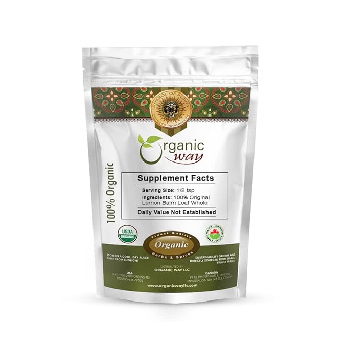 Organic Way Lemon Balm Leaf Whole (Melissa officinalis) - Herbal Tea | Organic & Kosher Certified | Vegan | Raw, Non GMO & Gluten Free | USDA Certified | Origin - Albania (1/2LBS / 8Oz)