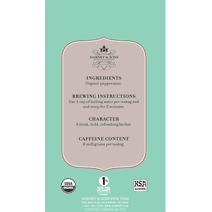 Harney & Sons Premium Organic Herbal Tea, Peppermint, 20 Count (Pack of 2)