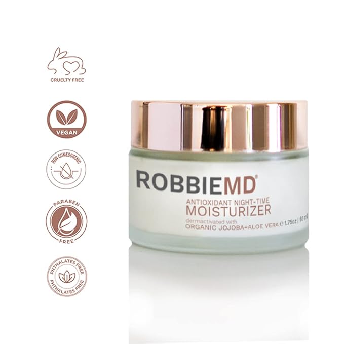 Antioxidant Moisturizing Night Cream with Organic Jojoba and Aloe Vera to Soothe, Brighten, Hydrate (1.75 oz/50 ml)