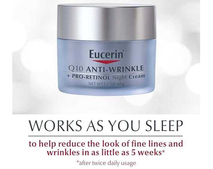 Eucerin Q10 Anti-Wrinkle Night Cream + Pro-Retinol, Facial Cream for Sensitive Skin, 1.7 Oz Jar