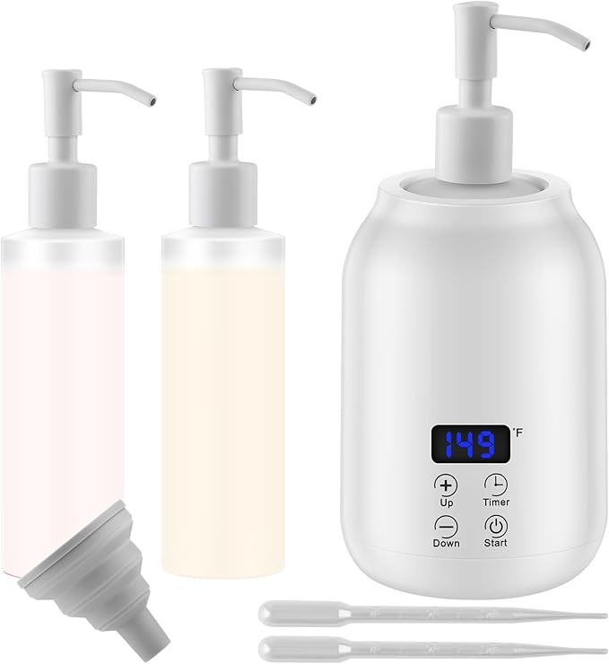 Massage Oil Heater Warmer,with ℃/℉ Switchable Display, Two Oil Dispenser Bottle，Constant Temperature,Body Oils Heater for Spa, Salon and Barber Shops,White