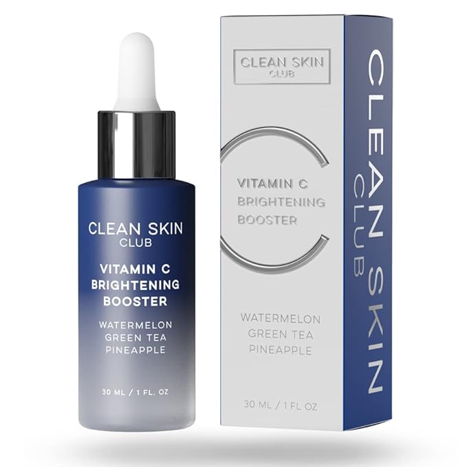 Clean Skin Club Vitamin C Serum & Brightening Booster, Vitamins A, E, D & K, Anti Aging Collagen Clear Facial Care, Glow, Acne, Scars, Sun Damage, Wrinkles, Age, Dark Spot Corrector Recipe