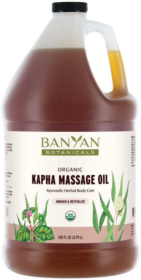 Banyan Botanicals Kapha Massage Oil – Organic Massage Oil with Chitrak and Tulsi – Warming Ayurvedic Oil to Revitalize The Tissues and Awaken The Mind – 128 oz. – Non-GMO Sustainably Sourced Vegan