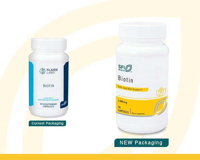 Klaire Labs 5000mcg Biotin Pills - High Potency Biotin Supplement - Vitamin Involved in Skin & Hair Nutrition - Corn-Free, Small, Easy-to-Swallow Hypoallergenic Biotin Pills (90 Caps)