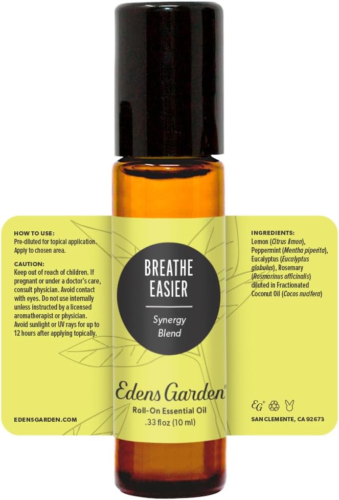 Edens Garden Breathe Easier Essential Oil Roll-On Blend- 100% Pure Premium Grade, Natural, Therapeutic, Aromatherapy, Kid & Skin Safe, The Best for Health, Wellness Pre-Diluted 10 ml (.33 fl oz)