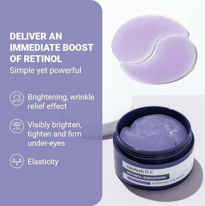 HEIMISH RX Retinol Bakuchiol Hydrogel Eye Patch - Anti Aging Under Eye Patches, Hydrating Formula with Retinol, 2% Niacinamide for Dark Circles, Puffiness & Wrinkles, Korean Skincare, 1.4g/60ea