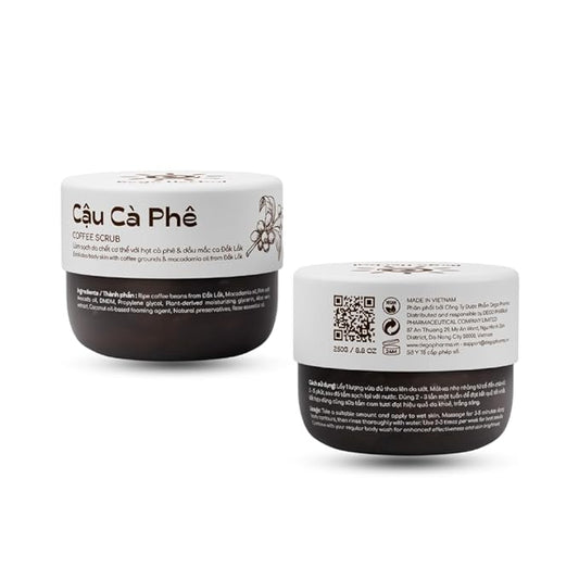 Coffee Body Scrub with Dak Lak Ripe Coffee, Macadamia Oil, Himalayan Salt, Aloe Vera & Pink Grapefruit Essential Oil – Exfoliating & Moisturizing for Smooth, Radiant Skin (8.8 fl oz)