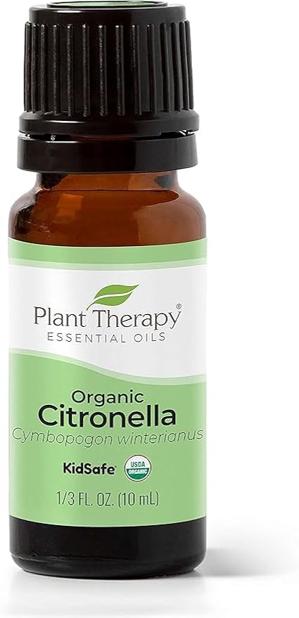 Plant Therapy Citronella Organic Essential Oil 100% Pure, USDA Certified Organic, Undiluted, Natural Aromatherapy, Therapeutic Grade 10 mL (1/3 oz)