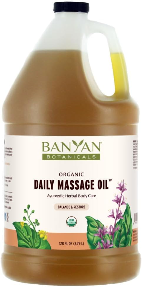 Banyan Botanicals Daily Massage Oil – Organic Ayurvedic Massage Oil – Balancing and Grounding Massage Oil with Organic Ashwagandha and Organic Shatavari – 128 oz – Non GMO Sustainably Sourced