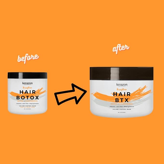 KERAZON Brazilian Hair BTX Treatment Mask 8oz 236ml provides repair for damaged, dry, smoothing, deep conditioning and hydration, nutrition, shine, softness, volume control and smoothness.