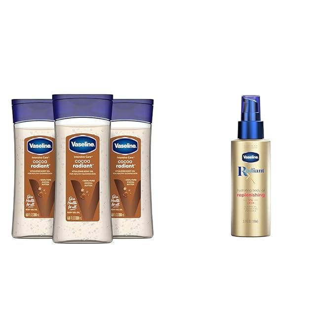 Vaseline Intensive Care Cocoa Radiant 3 Count 6.8oz Body Gel Oil + Radiant X Replenishing 3.7oz Body Oil