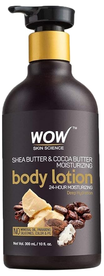 WOW Skin Science Shea & Cocoa Butter Moisturizing Body Lotion - Daily Skin Moisture For Men and Women - Intense Hydration For Dry Skin - With Aloe Vera, Sweet Almond & Moroccan Argan Oil - 300ml