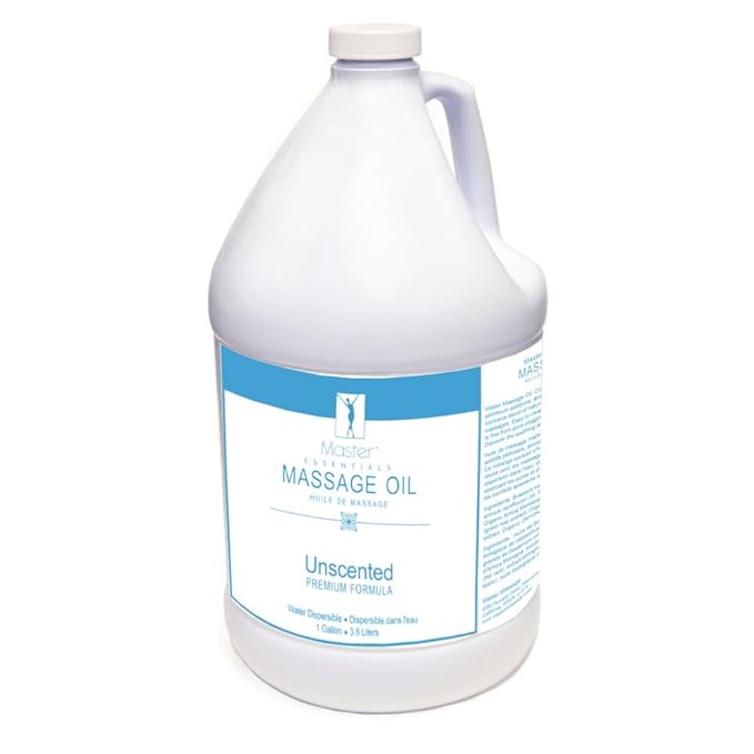 Master Massage Unscented Organic Massage Oil - Water-Soluble, Vitamin-Rich, Skin-Nourishing Formula, Ideal for Professionals and Home Use, 1-Gallon Bottle, Pack of 4