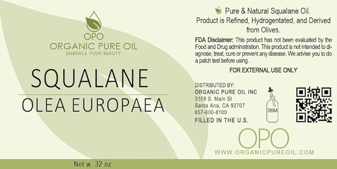 Squalane Oil - Pure, Natural, Plant-Derived, Non-GMO, Refined 32 oz, Squalene Alternative- Ultra Hydrating & Moisturizing Carrier Oil, for Skin, Hair, Body, Face, Nails.Packaging May Vary