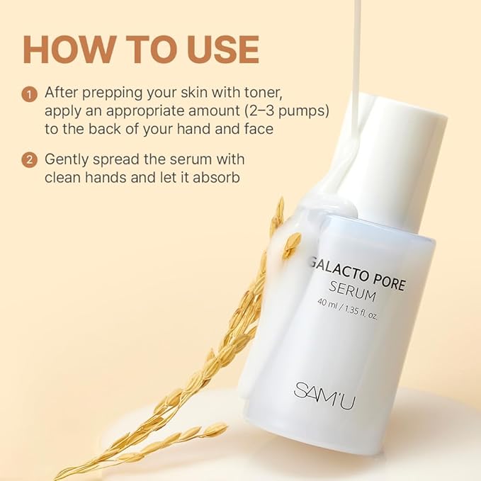 SAM'U Galacto Pore Serum – Pore Tightening Serum with Galactomyces For Glass Skin – Korean Skin Care, Tightening & Hydrating with AHA, PHA, BHA, Suitable for Acne-Prone Skin – 1.4 Fl. Oz