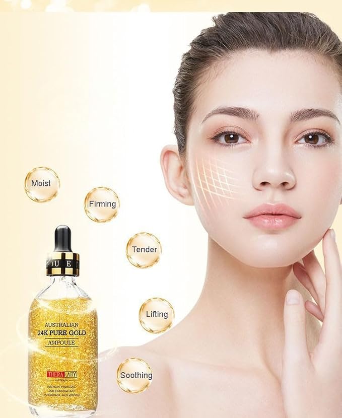 1PC Australian 24K Pure Gold AMPOULE, Hydreating Lifting Moisturizing, Firming Soothing Ampoule Facial Essence, 100ml / 3.4fl. oz