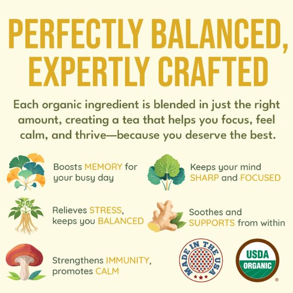 Fokus – Apple Focus & Memory Tea – Organic Brain-Boosting Herbal Blend with Ginkgo Biloba, Gotu Kola, Reishi & Ashwagandha – Crisp Apple Flavor – Caffeine-Free Tea for Mental Clarity, Concentration & Calm Energy – 30 Sachets