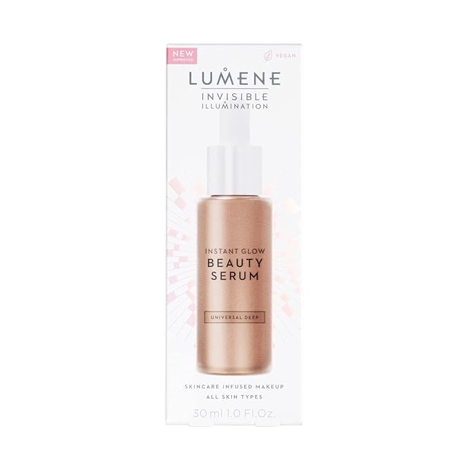 Lumene Invisible Illumination Instant Beauty Glow Serum - Sheer-Coverage Face Makeup + Brightening Serum - Infused with Nordic Algae and Vitamin E for Instant Radiance - Universal Deep (30ml)