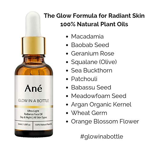 Ané Glow in a Bottle Anti-Ageing Vegan Facial Oil for All Skin Types - 100% Natural Plant Oils including Argan, Grapeseed and Squalane