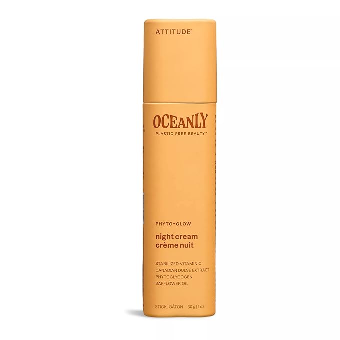 ATTITUDE Oceanly Night Cream Bar, EWG Verified, Plastic-free, Plant and Mineral-Based Ingredients, Vegan and Cruelty-free Face Moisturizing Products, PHYTO GLOW, Unscented, 1 Ounce